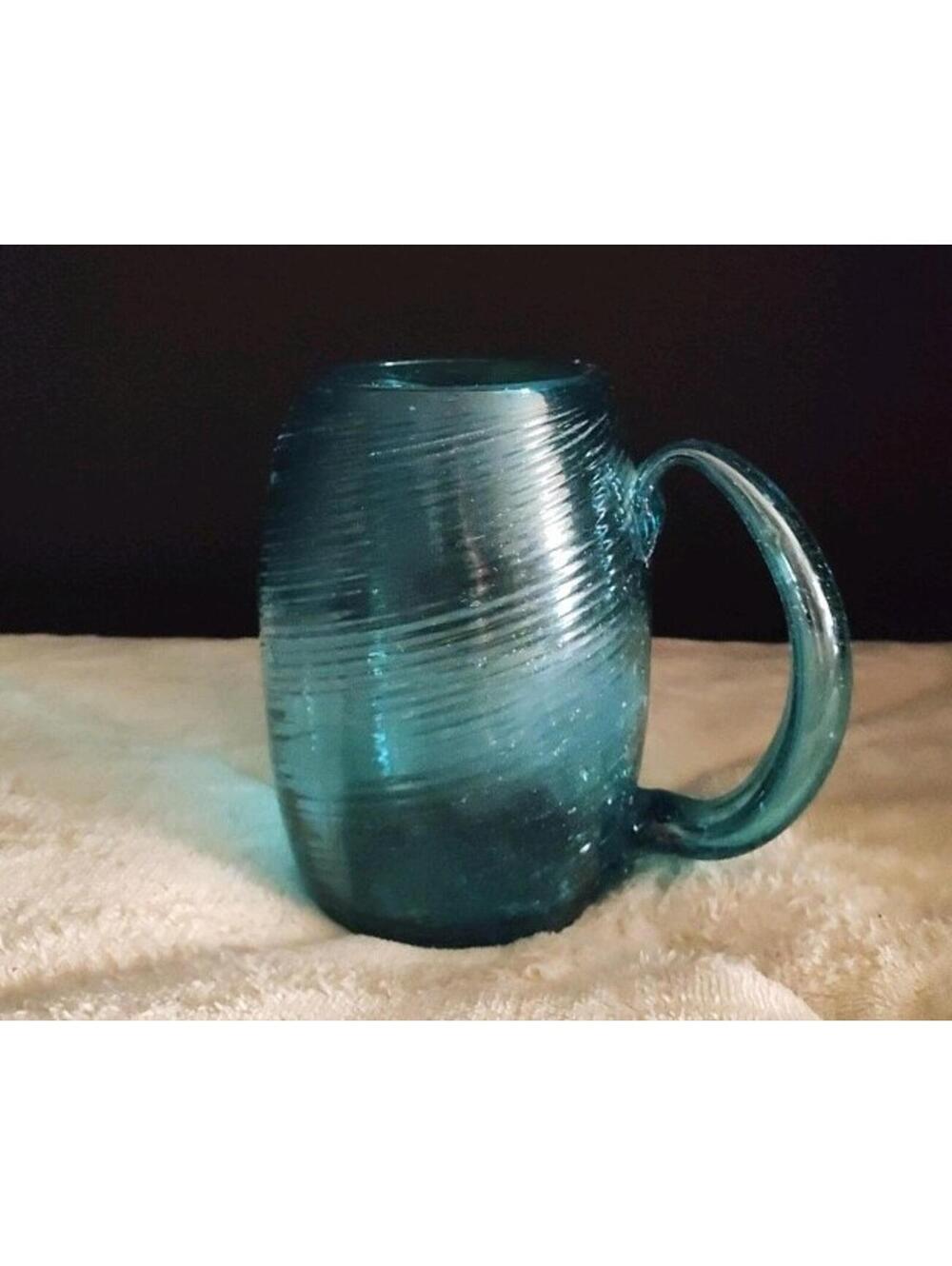 Vintage Hand Blown Electric Blue Glass Mug 5.5 in.
